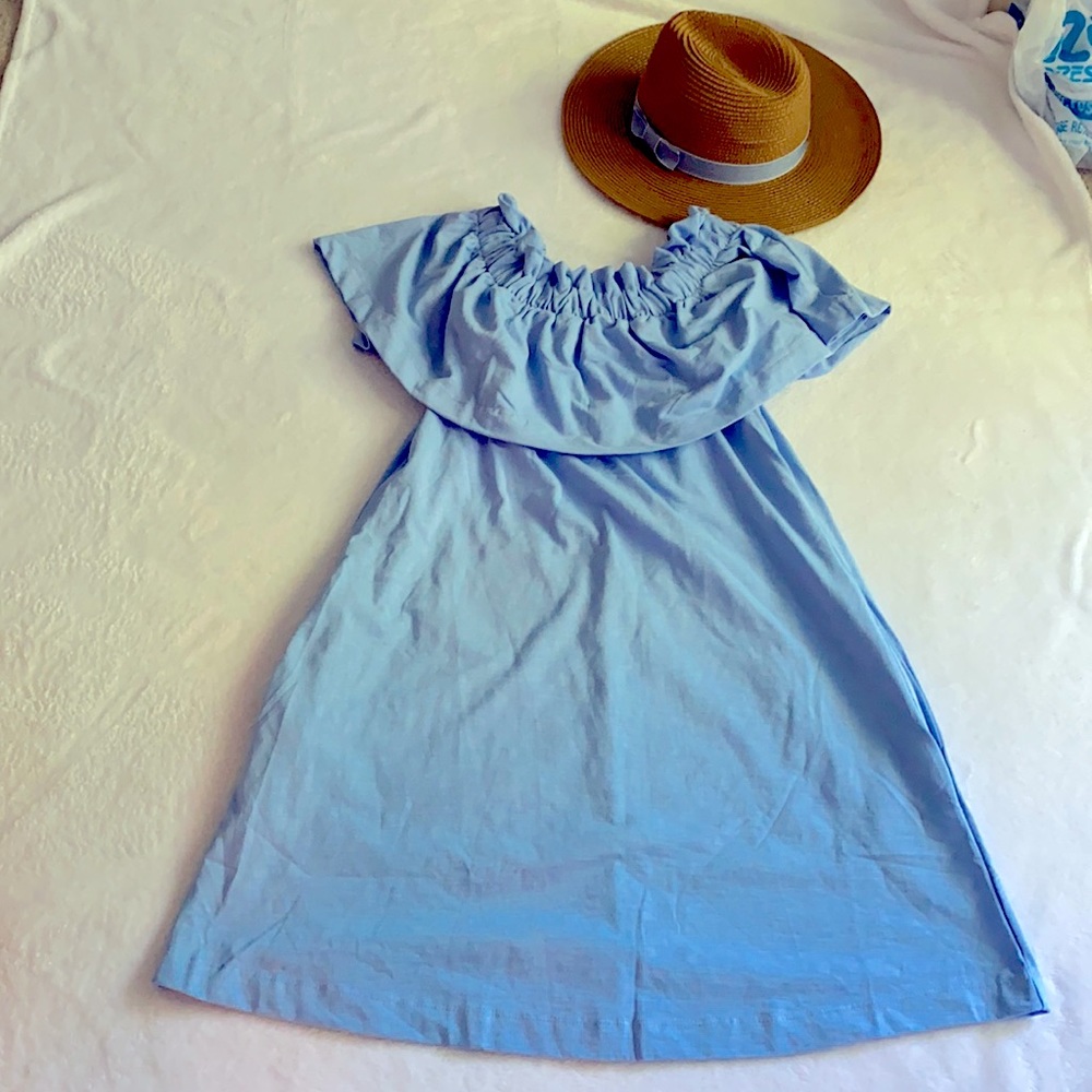 H&M Light Blue off Shoulder Ruffle Dress